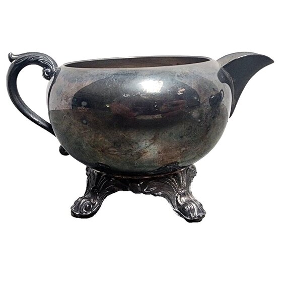 Vintage FB Rogers Silver Co Footed Sugar Bowl With Lid And Creamer Set Rare Find - Picture 4 of 14